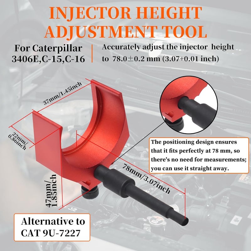 Yuesstloo 3PCS J-42083 Automatic Timing Pin + 9U-7227 Injector Height Adjustment Gauge Tool + J-38587-A Engine Barring Socket, Compatible with Caterpillar 3406E C-15 C-16 - Image 2